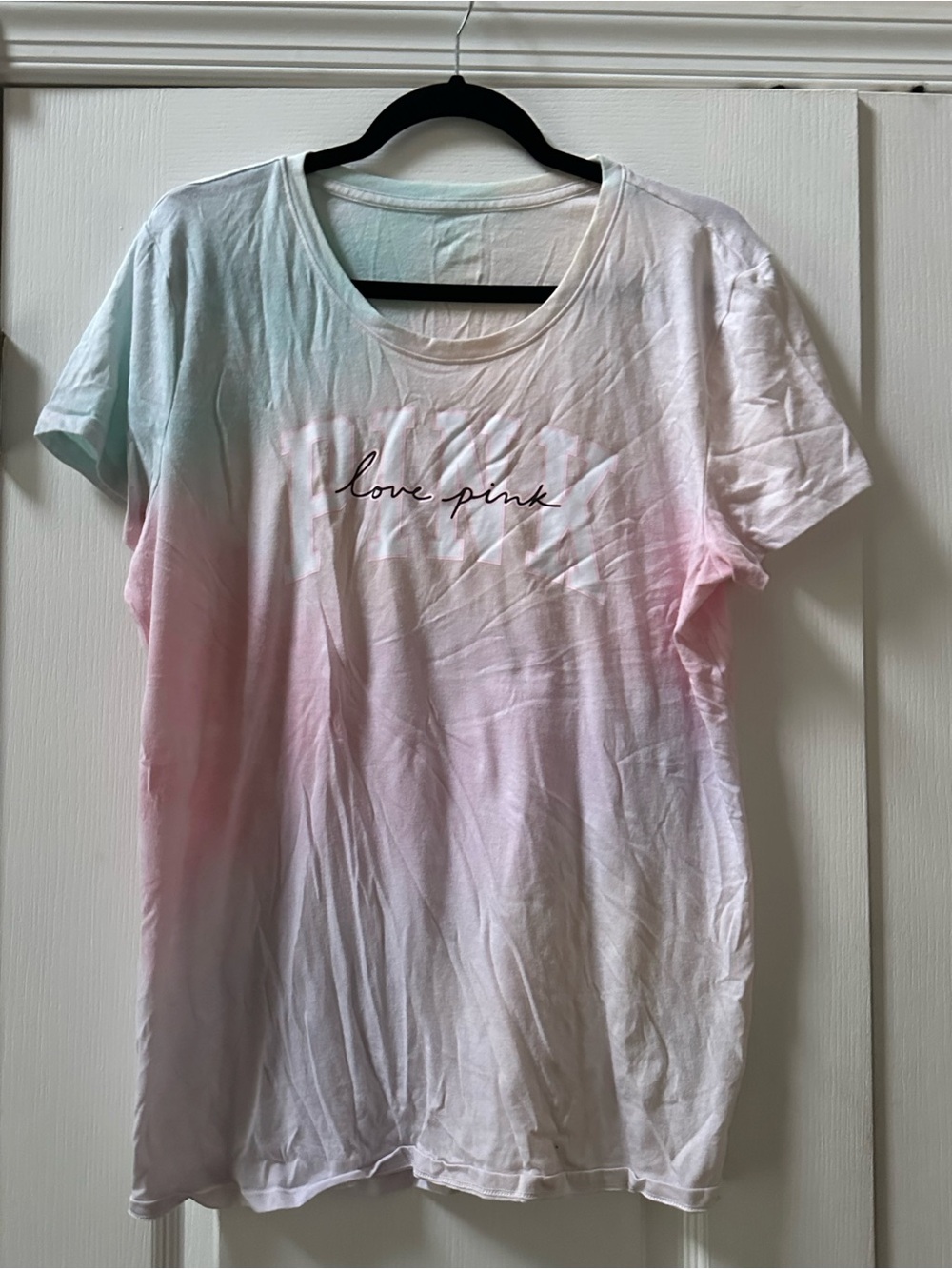 PINK Victoria's Secret Tie-Dye 'love pink' Tee - Pastel Pink & Light Blue